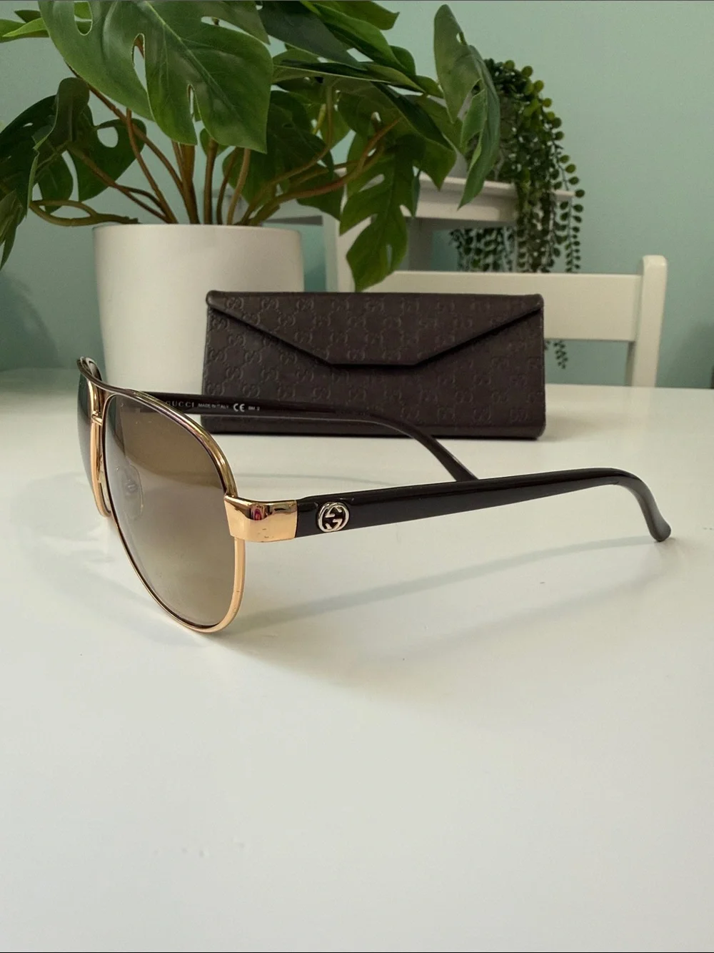 Gucci Gold Frame Sunglasses with Brown Lenses